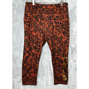 Bebe Sport Leggings Womens XL Brown Black Leopard Print Capri Pockets Athleisure